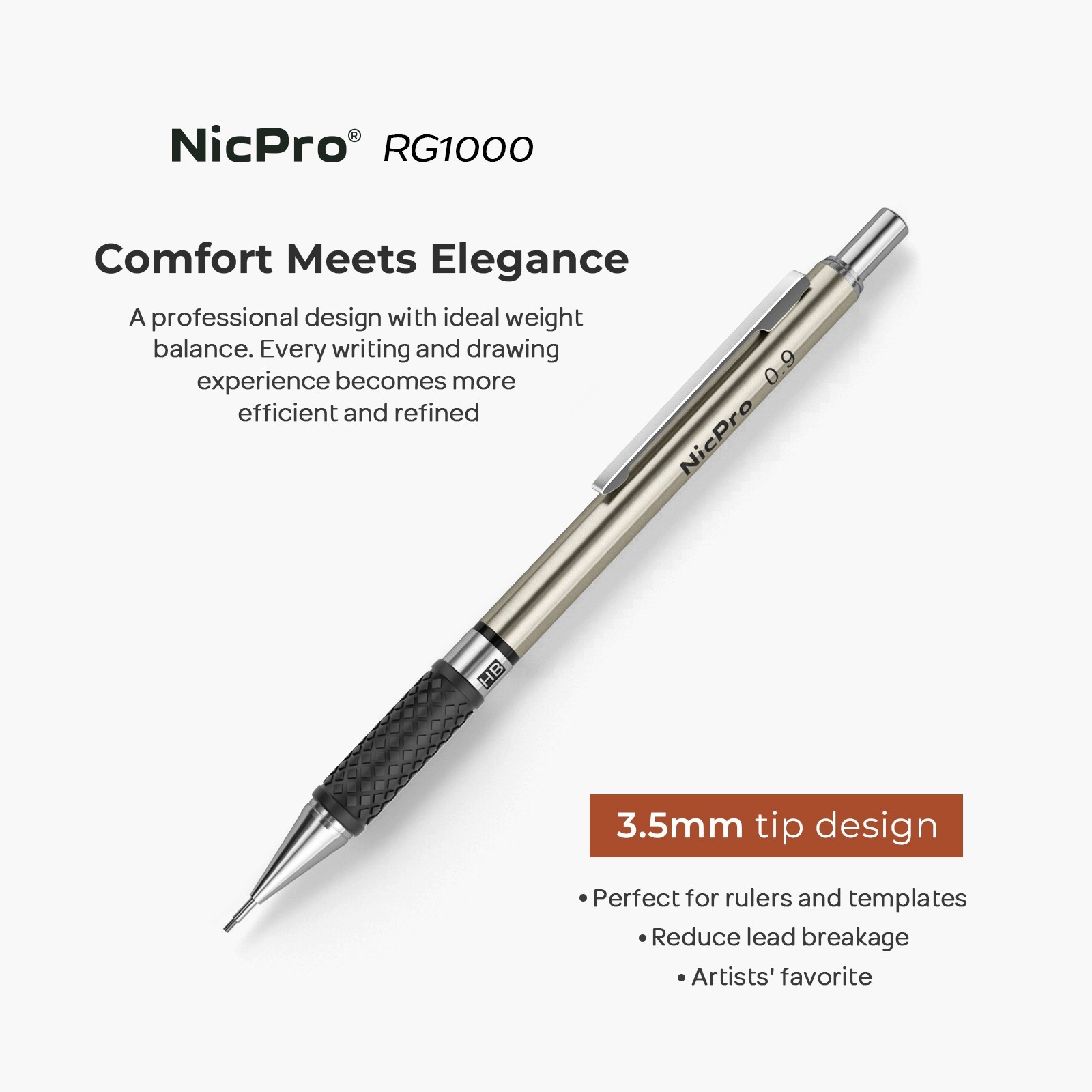 Nicpro 0.9mm 3Pcs Metal Pencils Set + Case, 6 HB Refills, 12 Erasers