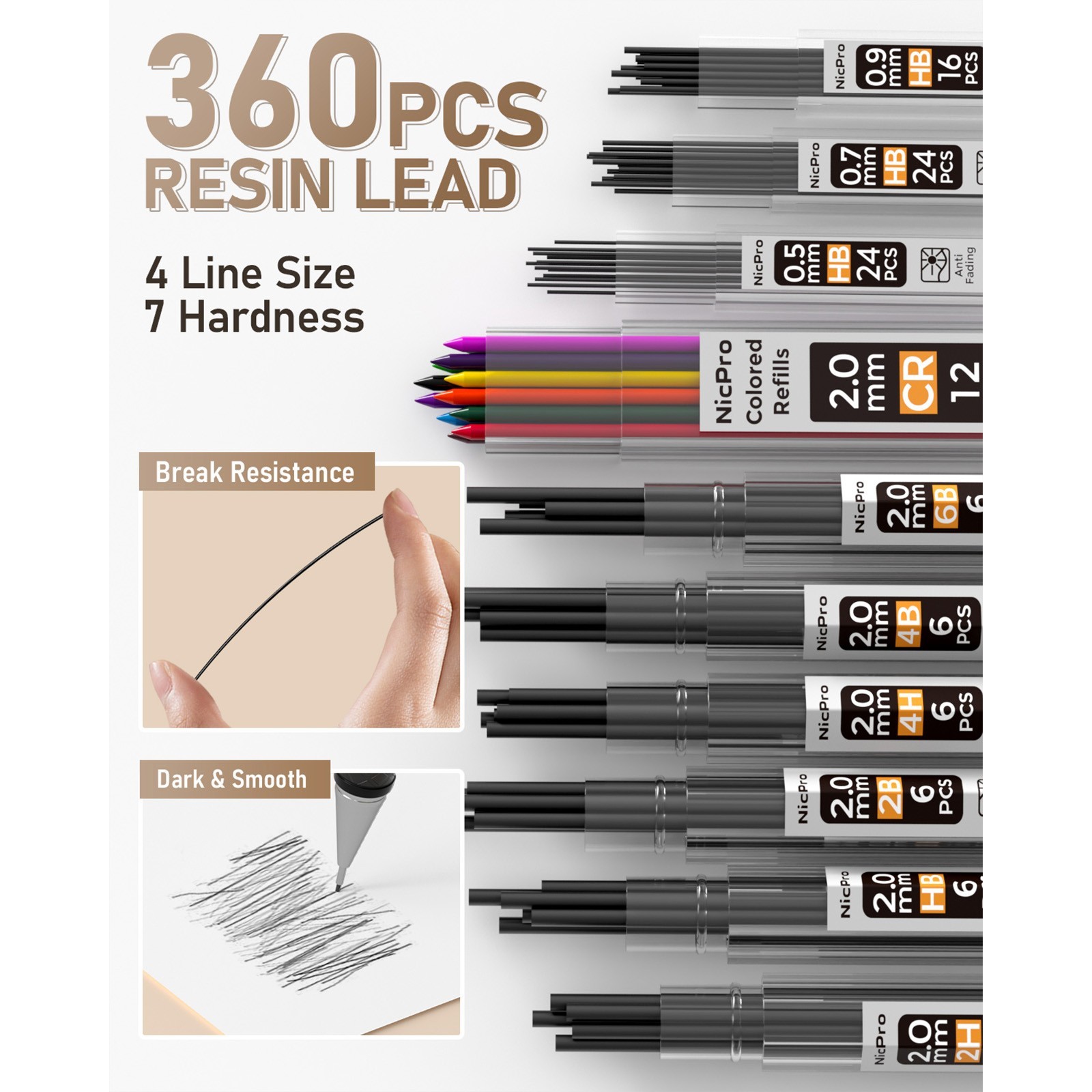 Nicpro 35PCS Gold Pencil Set: 0.5/0.7/0.9mm + 2mm Holders (6B-6H) + Case