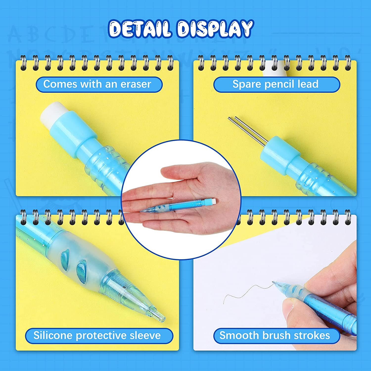 Assorted Mini Mechanical Pencils 0.7 Mm Automatic Pencils with Mini Erasers Pens