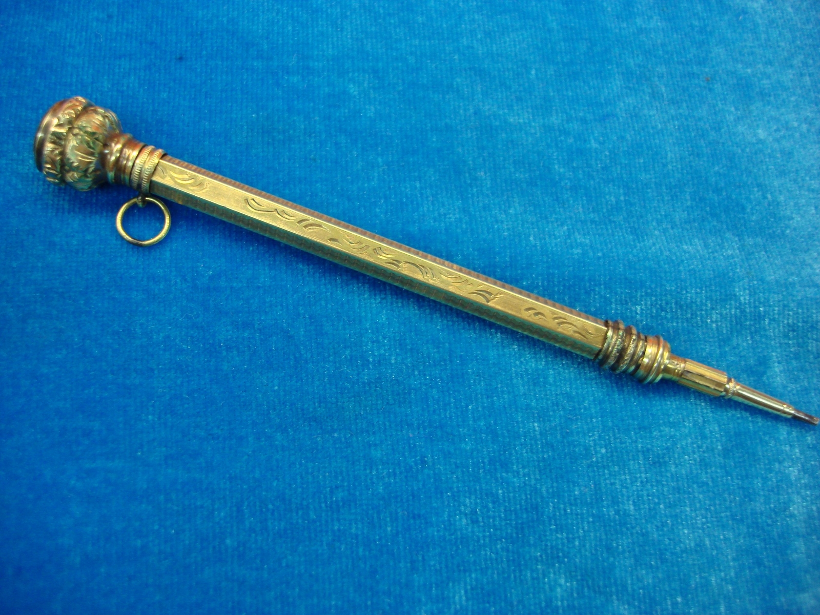 ANTIQUE MECHANICAL PENCIL WITH CITRINE GLASS TOP – GOLD FILLED – NICE CONDITION