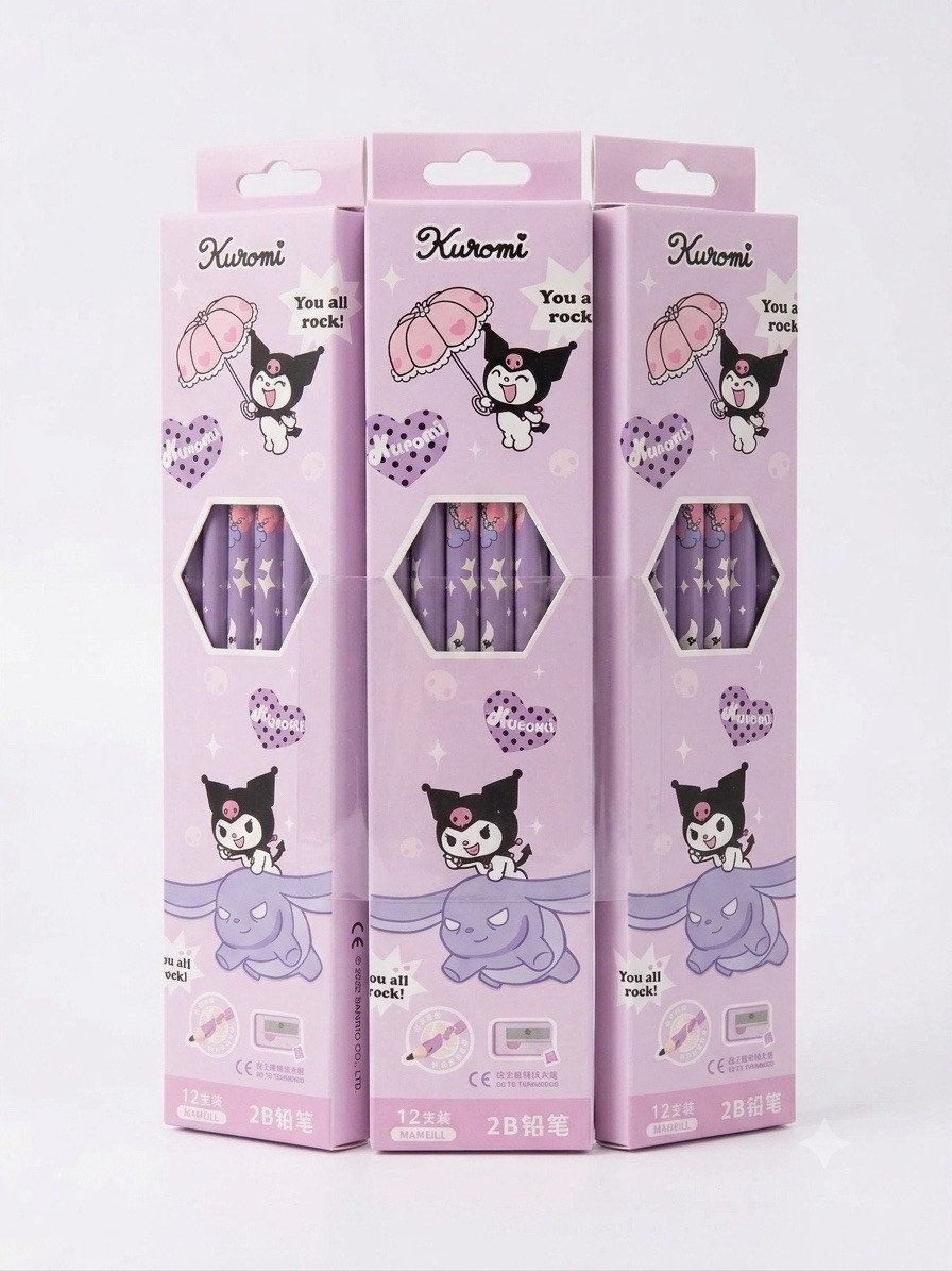 3-Pack Kuromi Character Themed 2B Pencil Set (36 Pencils Total) Cute Stationery