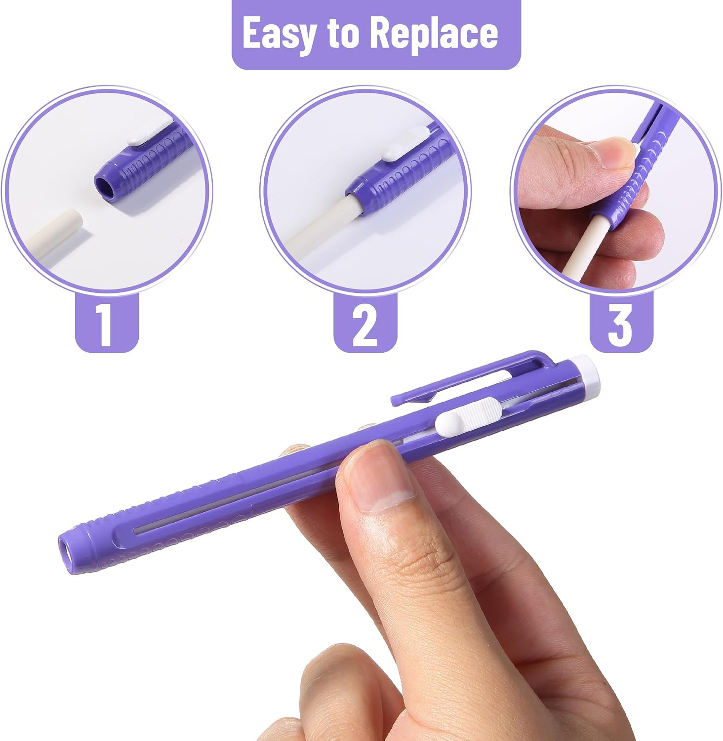 – Retractable Mechanical Eraser Pens, 6 Pack, Twilight Colors | Latex-Free Preci