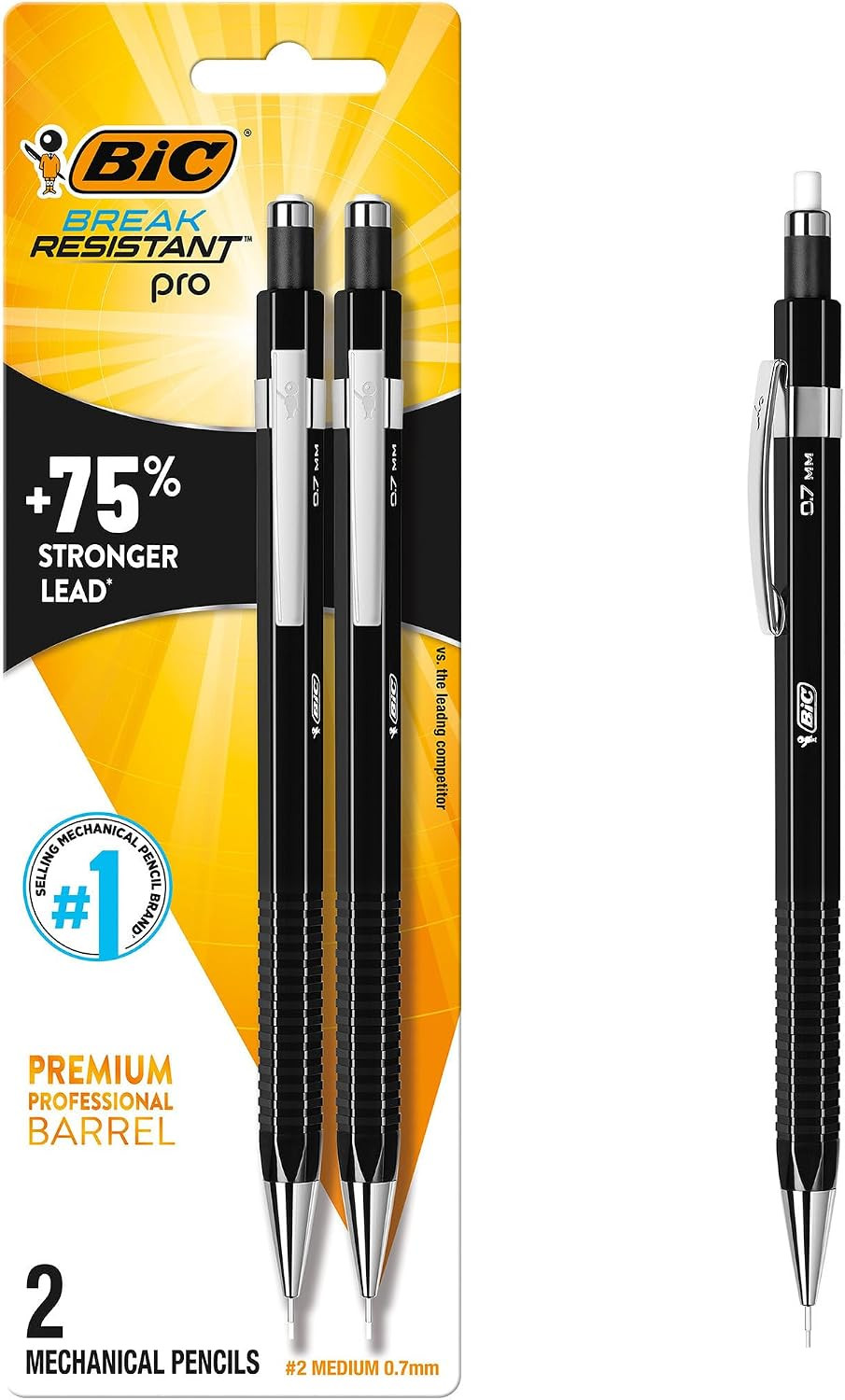 BIC Break Resistant Pro with Shock-Absorption and Twist-Up Eraser, Mechanical Pe