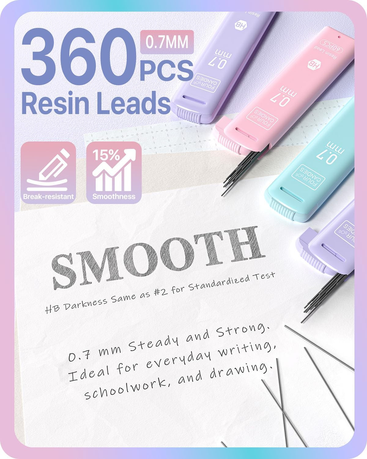 0.7Mm Mechanical Pencils, with #2 Lead Refills & Pastel Eraser Set, 13-Count Pac