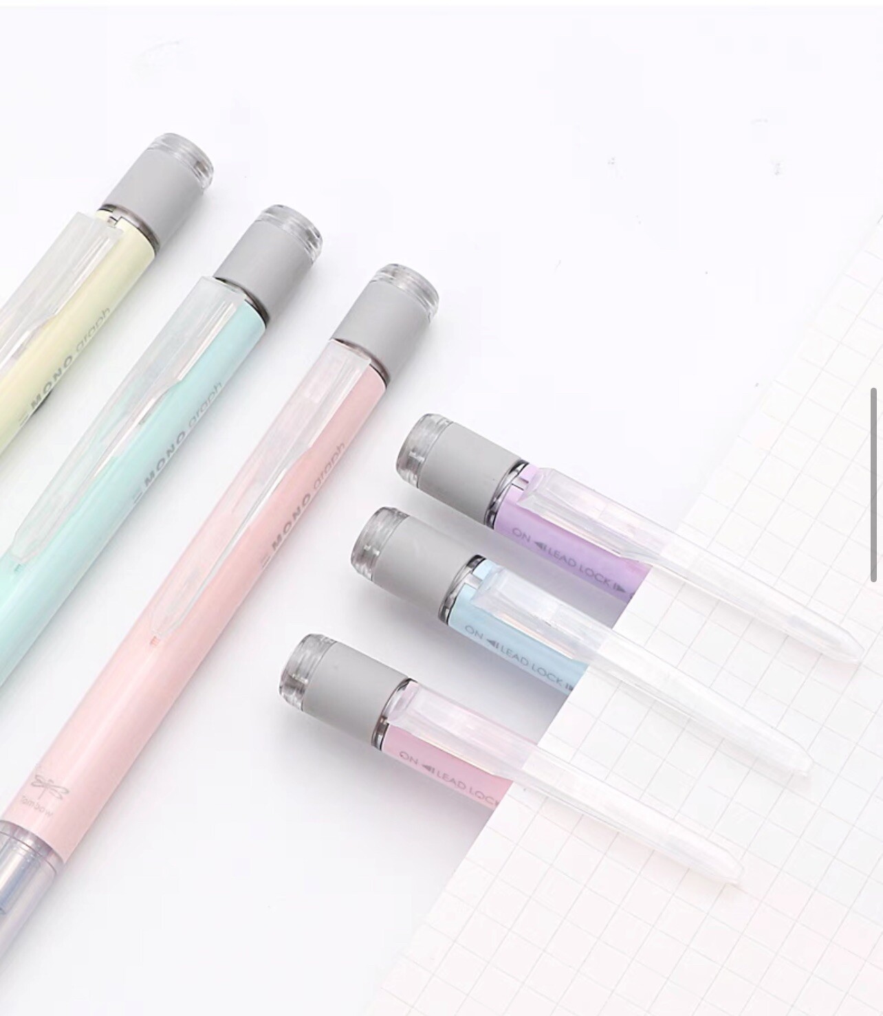Lots Of Three Tombow mechanical pencils Pastel MONO Graph 0.5mm + Free Erasers