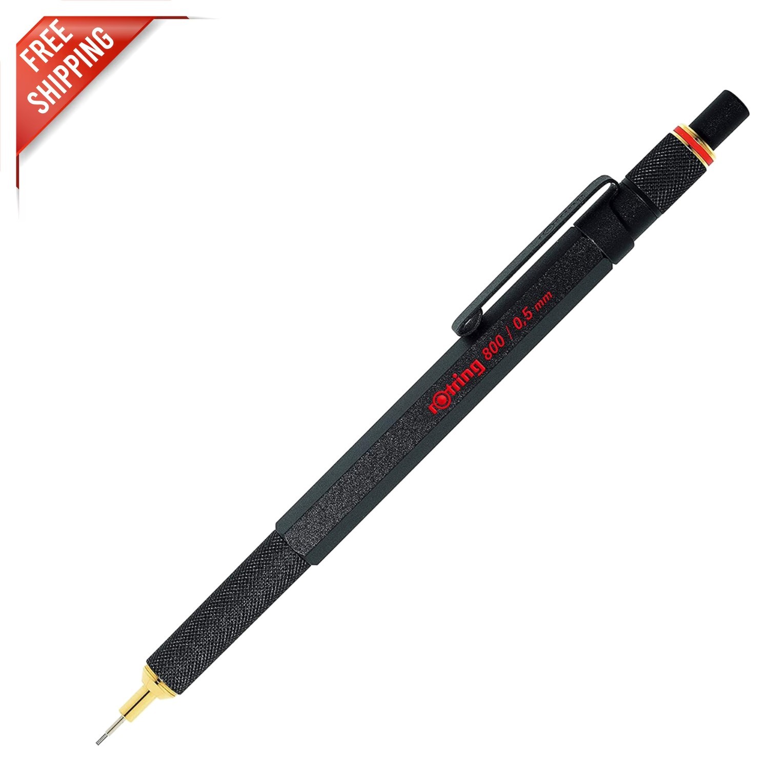 Precision Rotring 800 Black Retractable Mechanical Pencil, Non-Slip Grip, 0.5mm