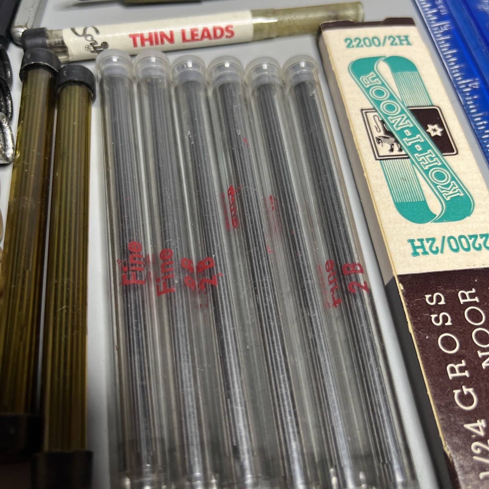 Lot of Vintage Drawing Art Leads Brushes Berol Faber Falcon Ruler Scripto Diana
