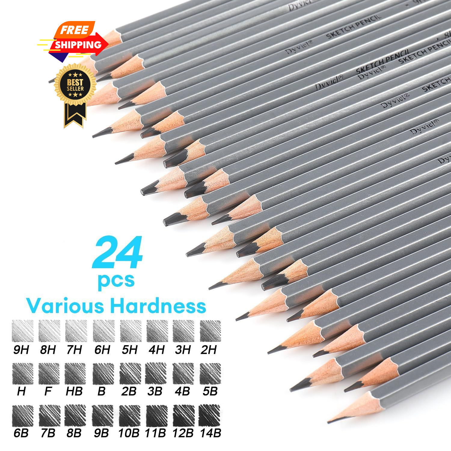 Dyvicl Professional Drawing Sketching Pencil Set – 1 Count (Pack of 24), Gray
