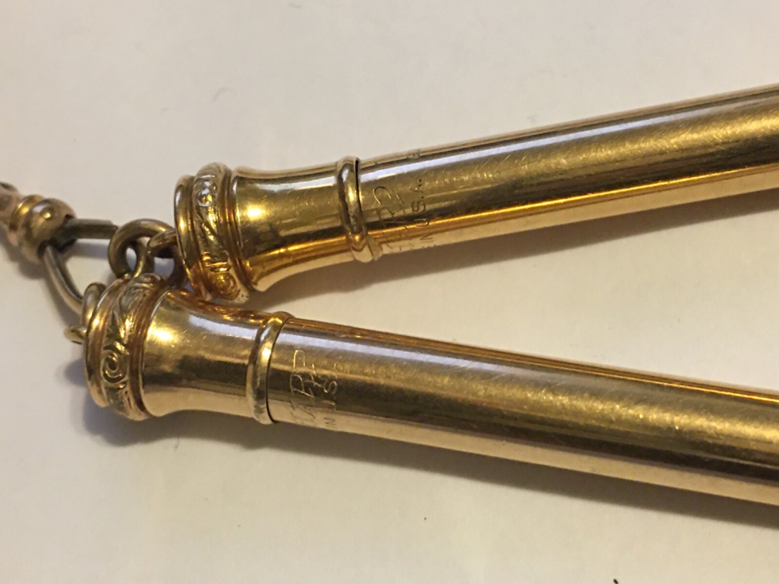 Vintage- 2 Wahl Eversharp Gold Filled Mechanical Pencils On A Long 26″ Chain