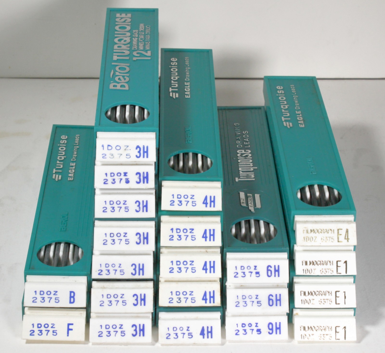 22 Pkgs. Berol Turquoise Mech. Drawing Leads – B, F, 3H, 4H, 6H, 9H, E1, E4 -NOS