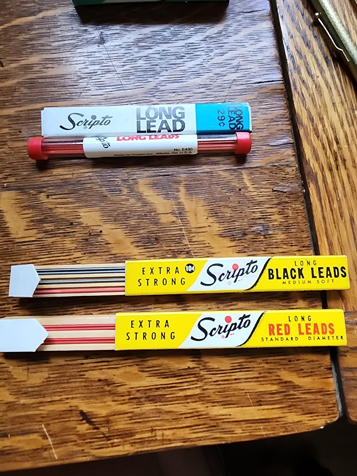 Lot Of 4 Vintage Scripto Extra Strong Long Pencil Leads 2 Colors Eraser Box W/1