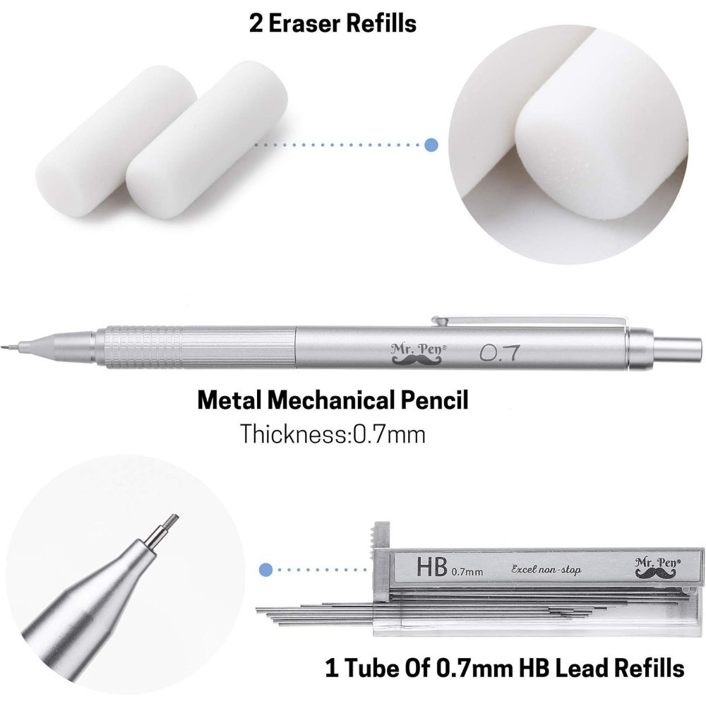 0.7mm Mechanical Pencil for Drawing, Metal Drafting Pencil with Case
