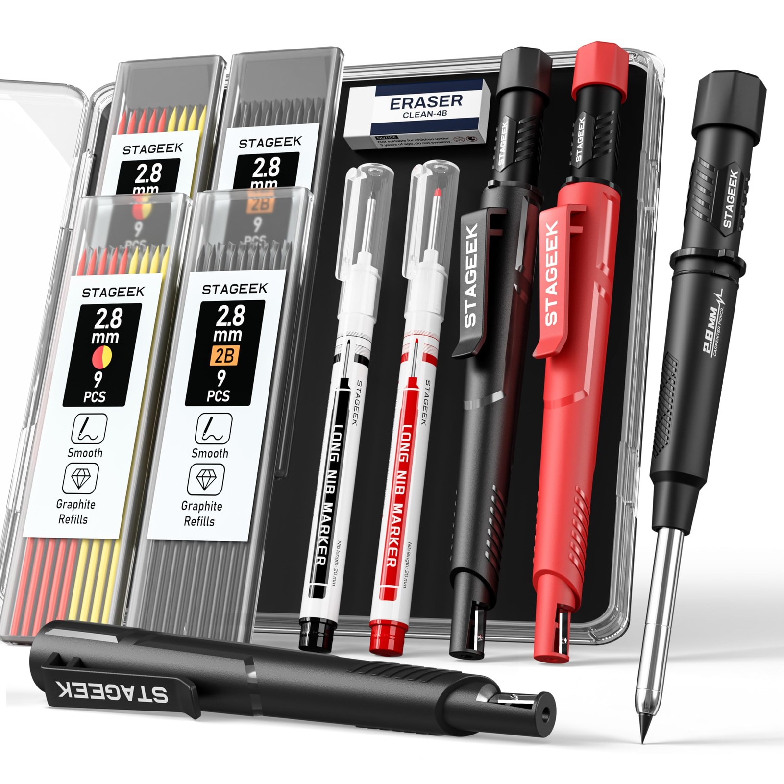 2 Pack Carpenter Pencils with Sharpener Mechanical Woodworking 38 Refills