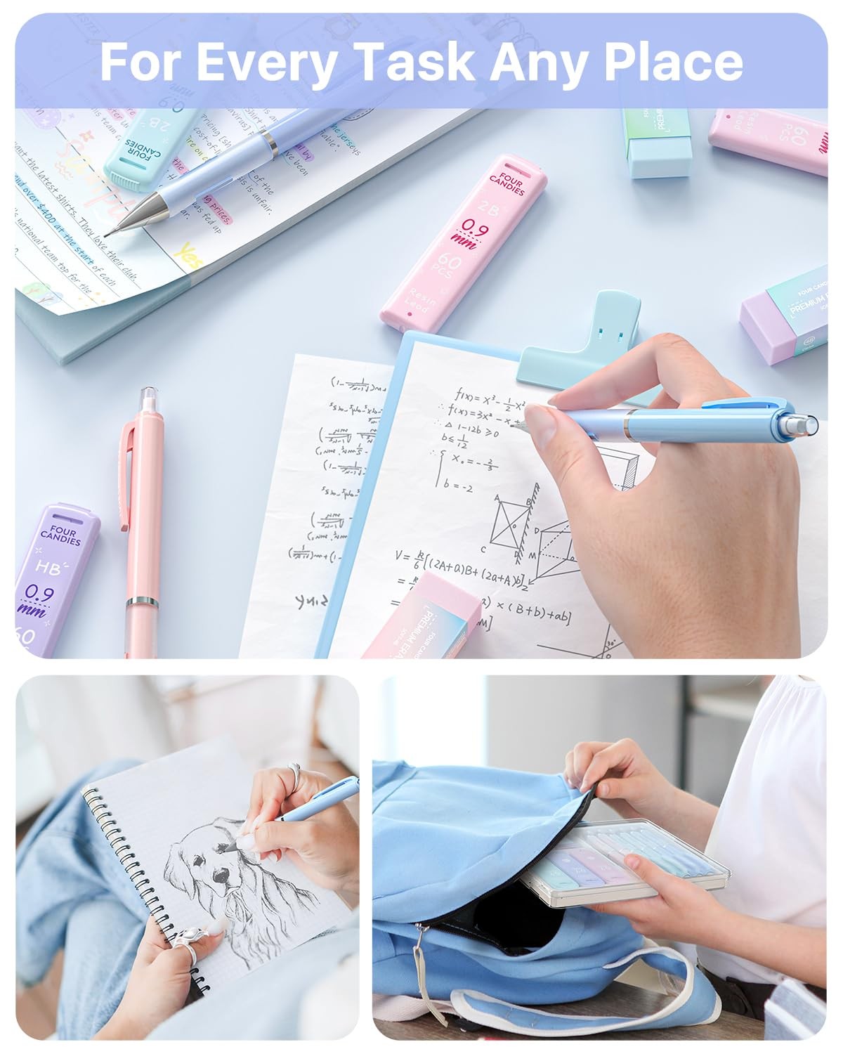 Mechanical Pencil Set 0.9 mm Bold Point, 6PCS Cute Pencils Mechanical with 3…