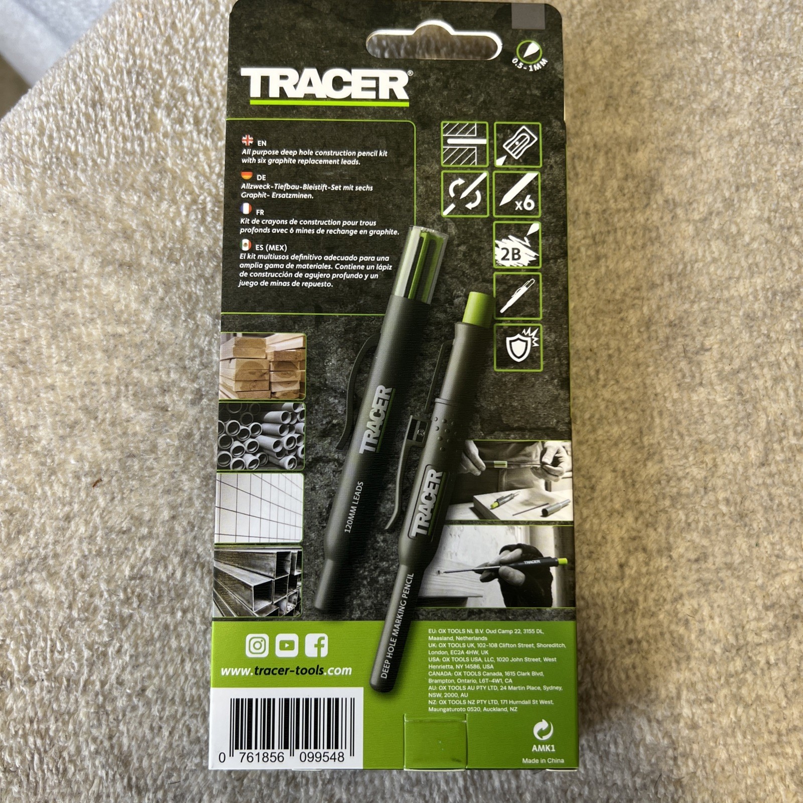 Construction Pencil Set Deep Hole Marker TRACER Pro Metal with Holster 6 Lead