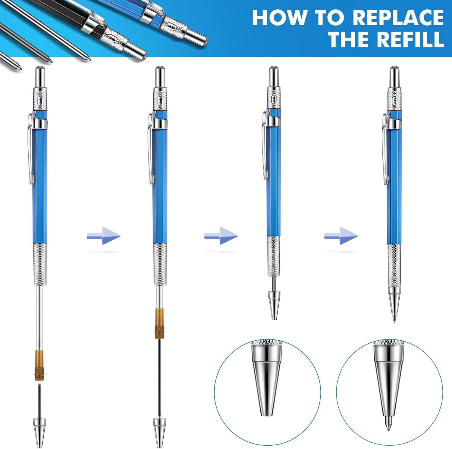 2 Pcs Welders Pencil with 12 Pcs round Refills Mechanical Pencils Metal Welding