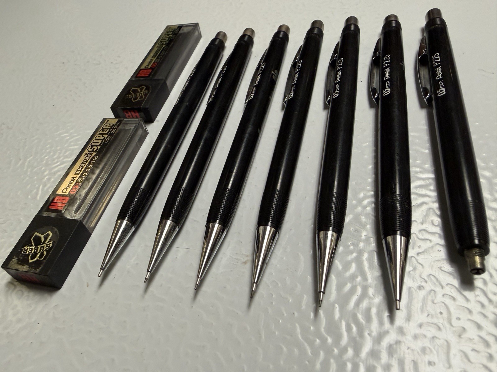 7 Vintage Black Pentel P225 Mechanical Pencils 0.5mm w/Refills Made in Japan