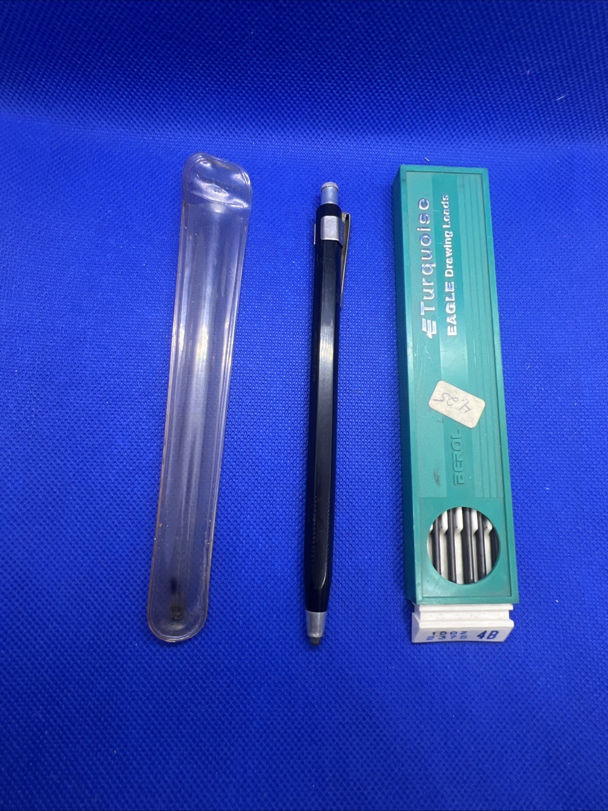 Vintage German Lead Holder Drafting Pencil w/ Case & Berol Turquoise 4B Leads