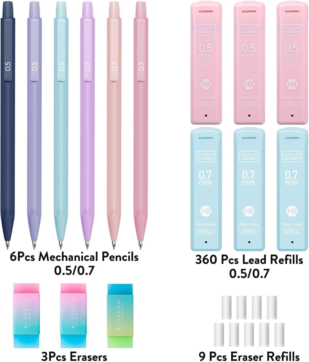 Aesthetic 6PCS Mechanical Pencil Set: 0.5 & 0.7mm with Colorful Storage Case