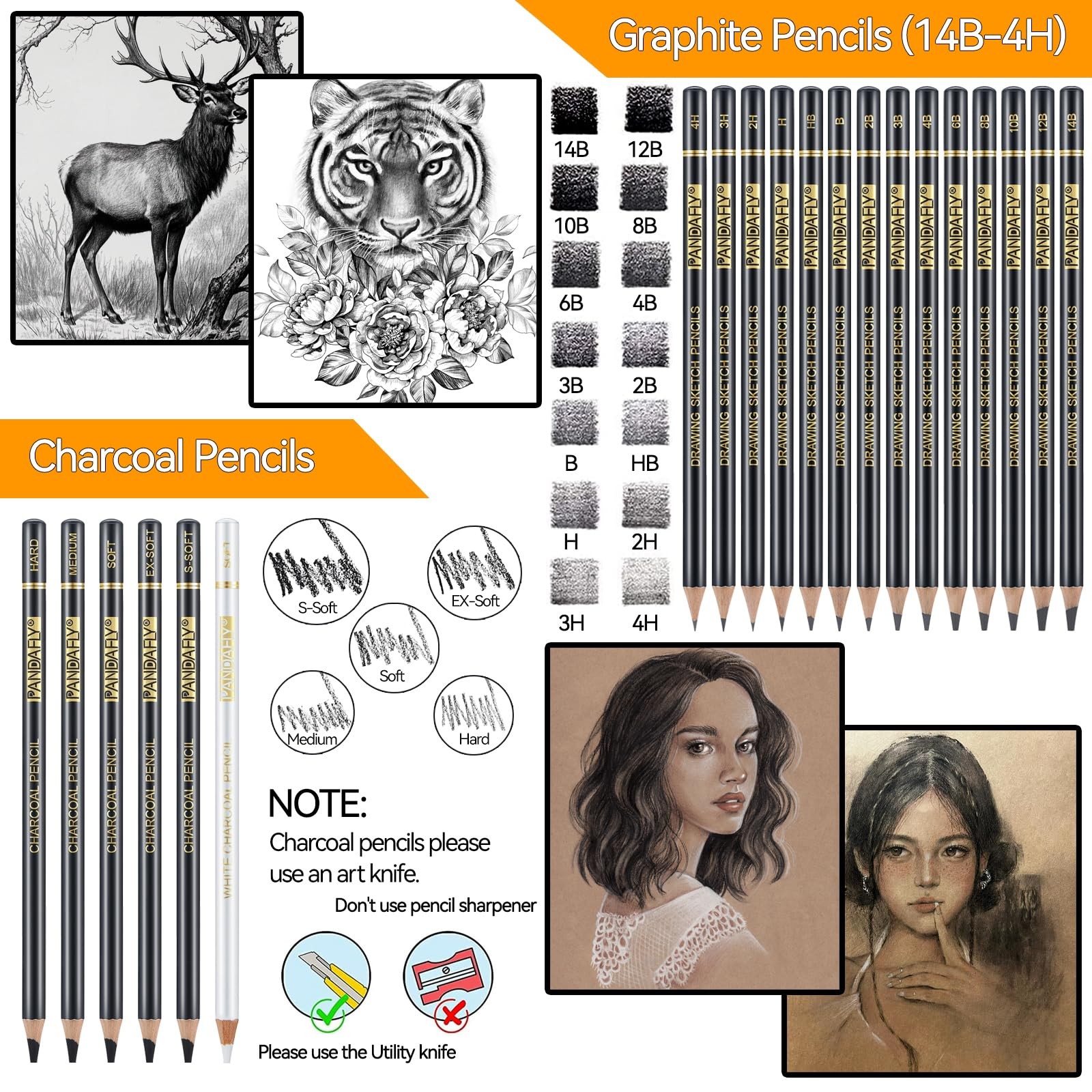 PANDAFLY 26-Piece Professional Sketch 1 Count (Pack of 26), Black – 26 Pack
