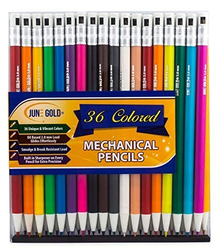 36 Green Lead Refills & 36 Assorted 2.0mm Mechanical Pencils – 36 Unique Colors