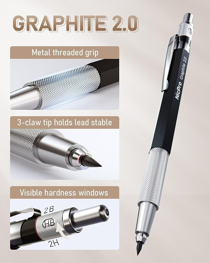 35PCS Art Mechanical Pencils Set, 3 PCS Metal Drafting Pencil 0.5 mm & 0.7 mm &