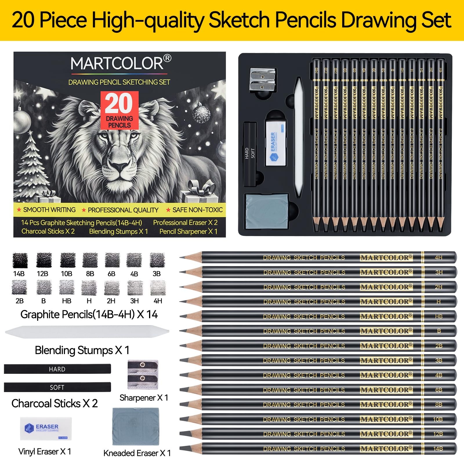 MARTCOLOR Drawing Sketching Pencil Set, 20 1 Count (Pack of 20), Black-20Pack