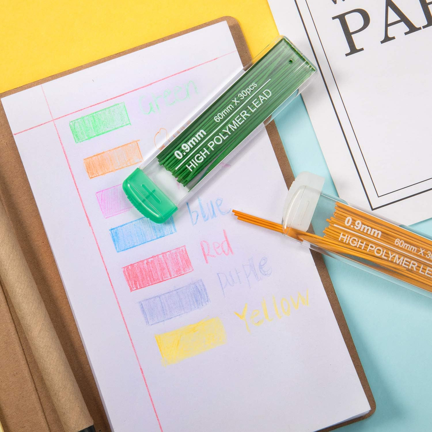 210 Pcs Colorful Refill 0.9 mm Automatic Mechanical Pencil Refills 7 Colors Stat