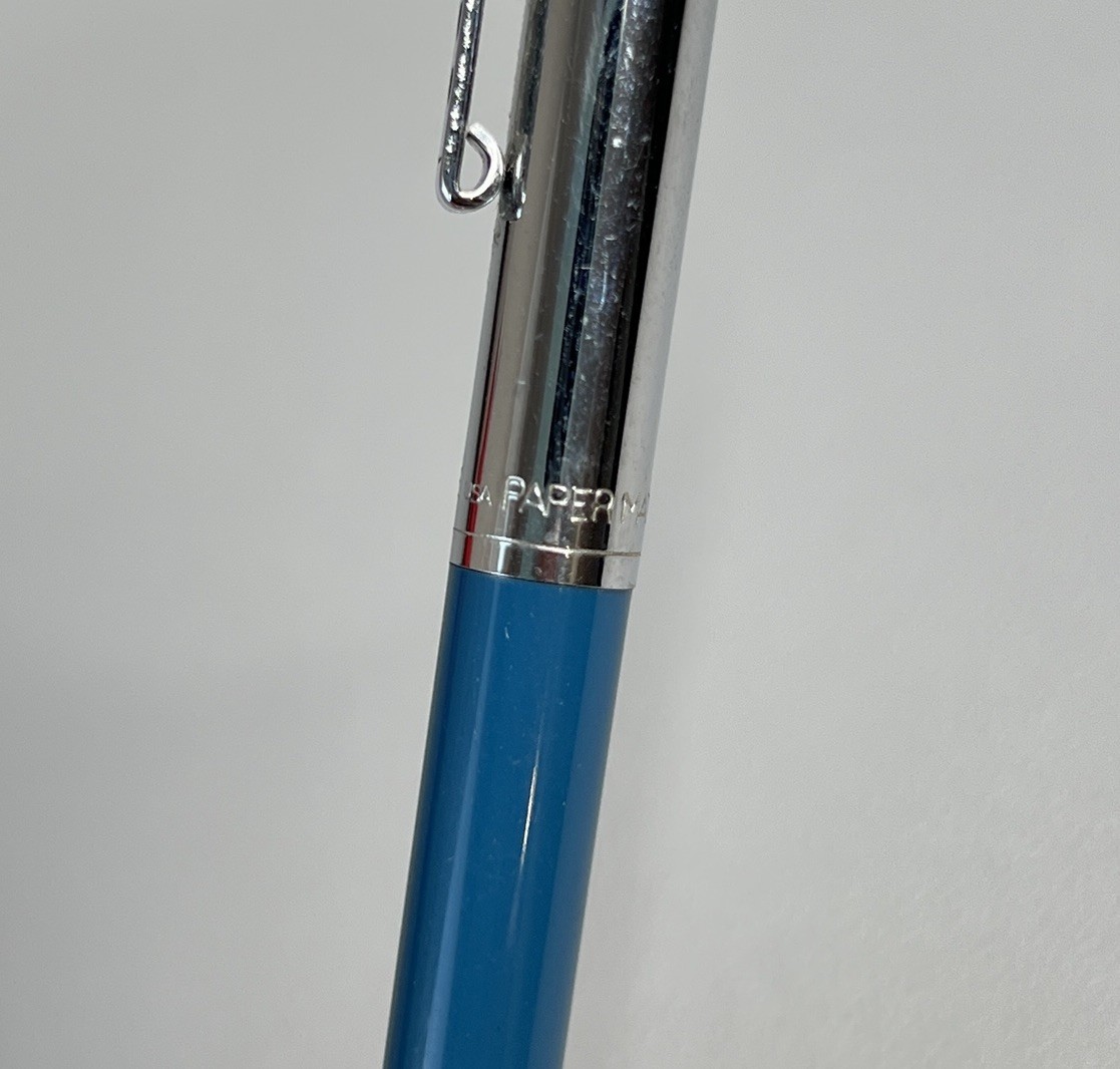 Vintage 1970s Paper Mate USA Mechanical Pencil Blue Chrome Double Heart Logo 70s