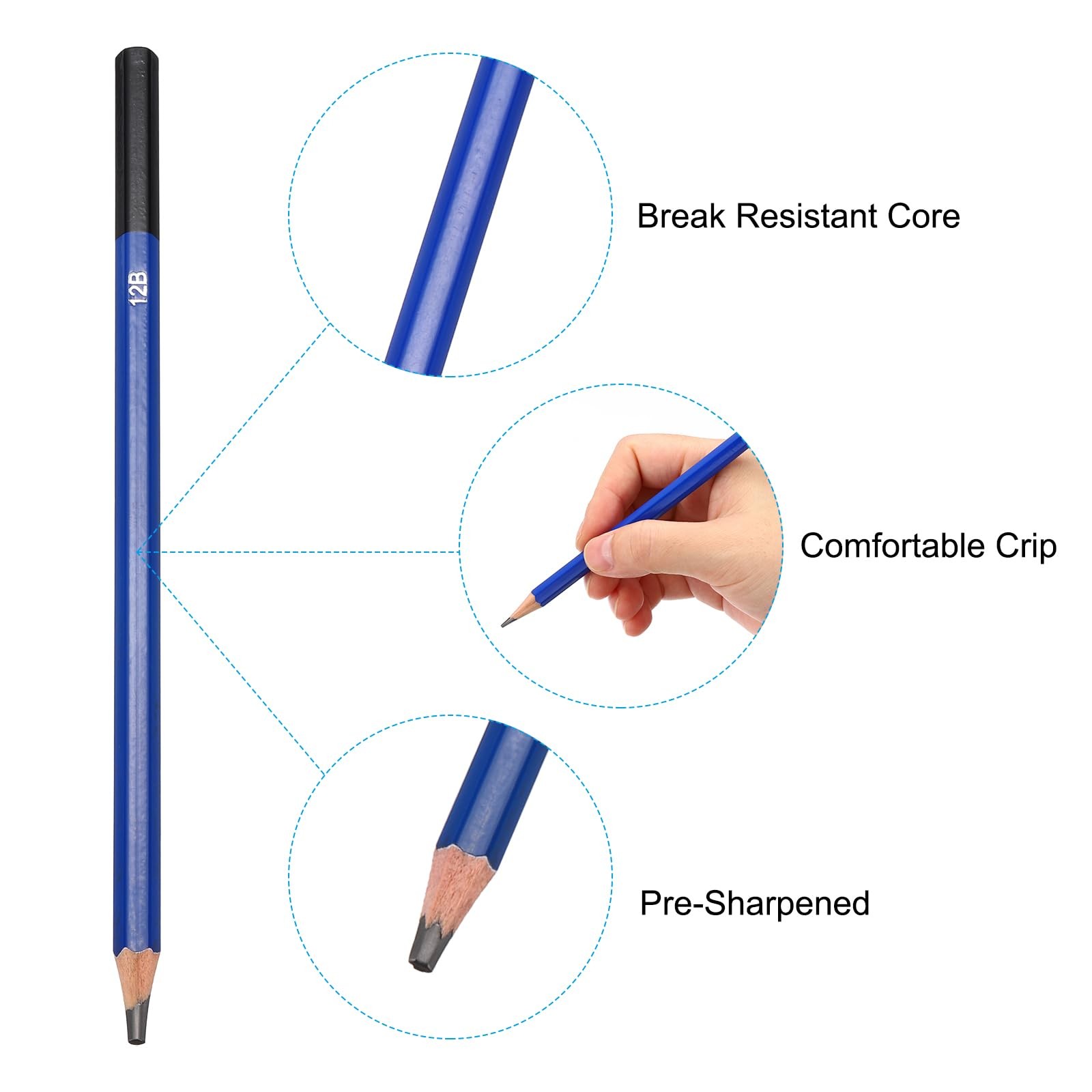 PATIKIL 12B Drawing Pencils, 12PCS Sketch 1 Count (Pack of 1), Blue Black