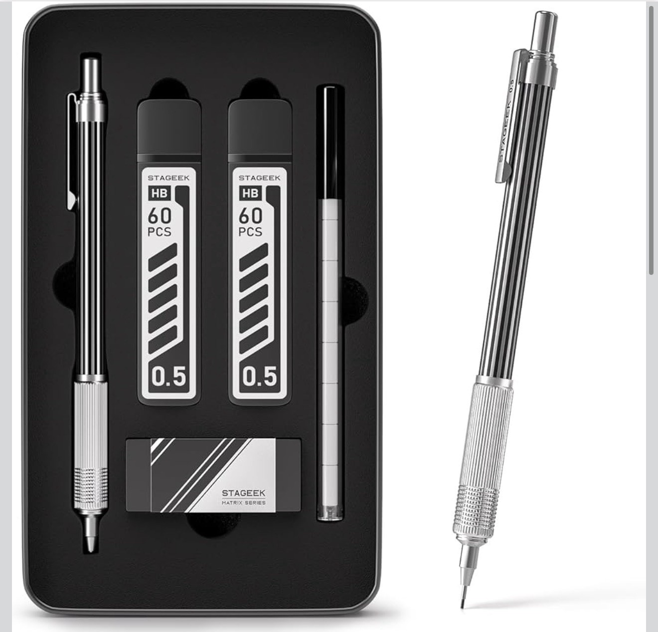 0.5Mm Mechanical Pencil with Metal Gift Case, 1Pcs Metal Mechanical Pencil-New