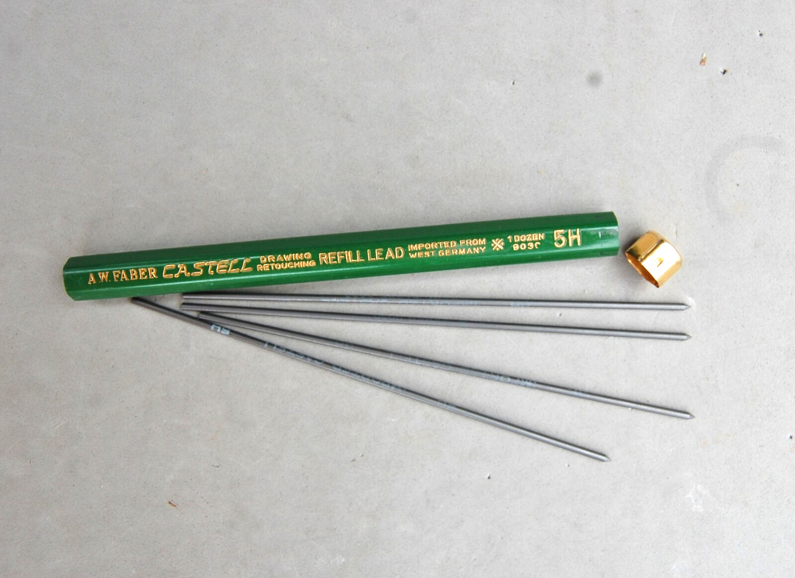 AW Faber Castell Drawing 4 Lead Plastic Green Pencil Refill Case 5H West Germany