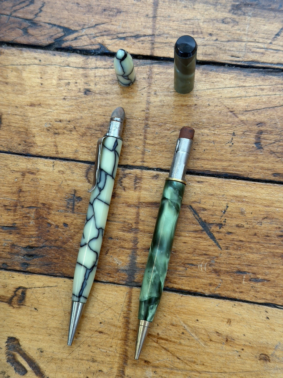 Vintage Mechanical Pencil Lot of 2 Green Marble Rite Rite Unbranded