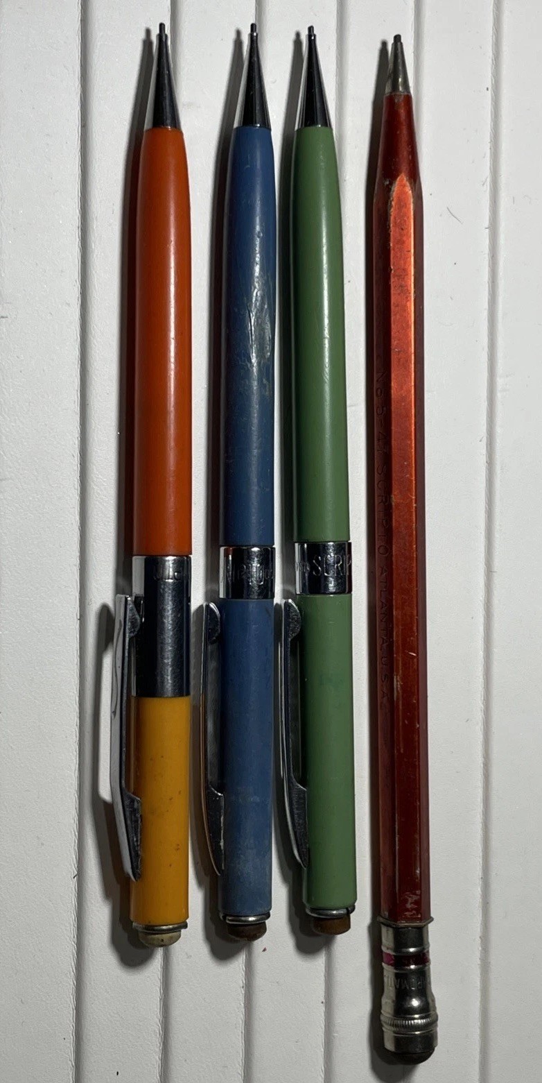 Vintage Scripto Mechanical Pencils Lot of 4 Multicolor 40s 50s 60s 70s