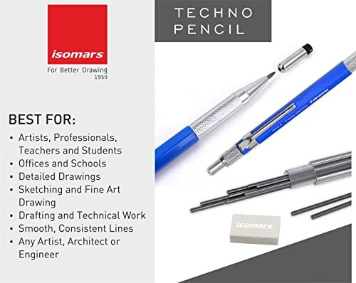 Mechanical Pencil Set 0.5mm & 2mm 2B Leads Blue Drafting Drawing Sketch Pens