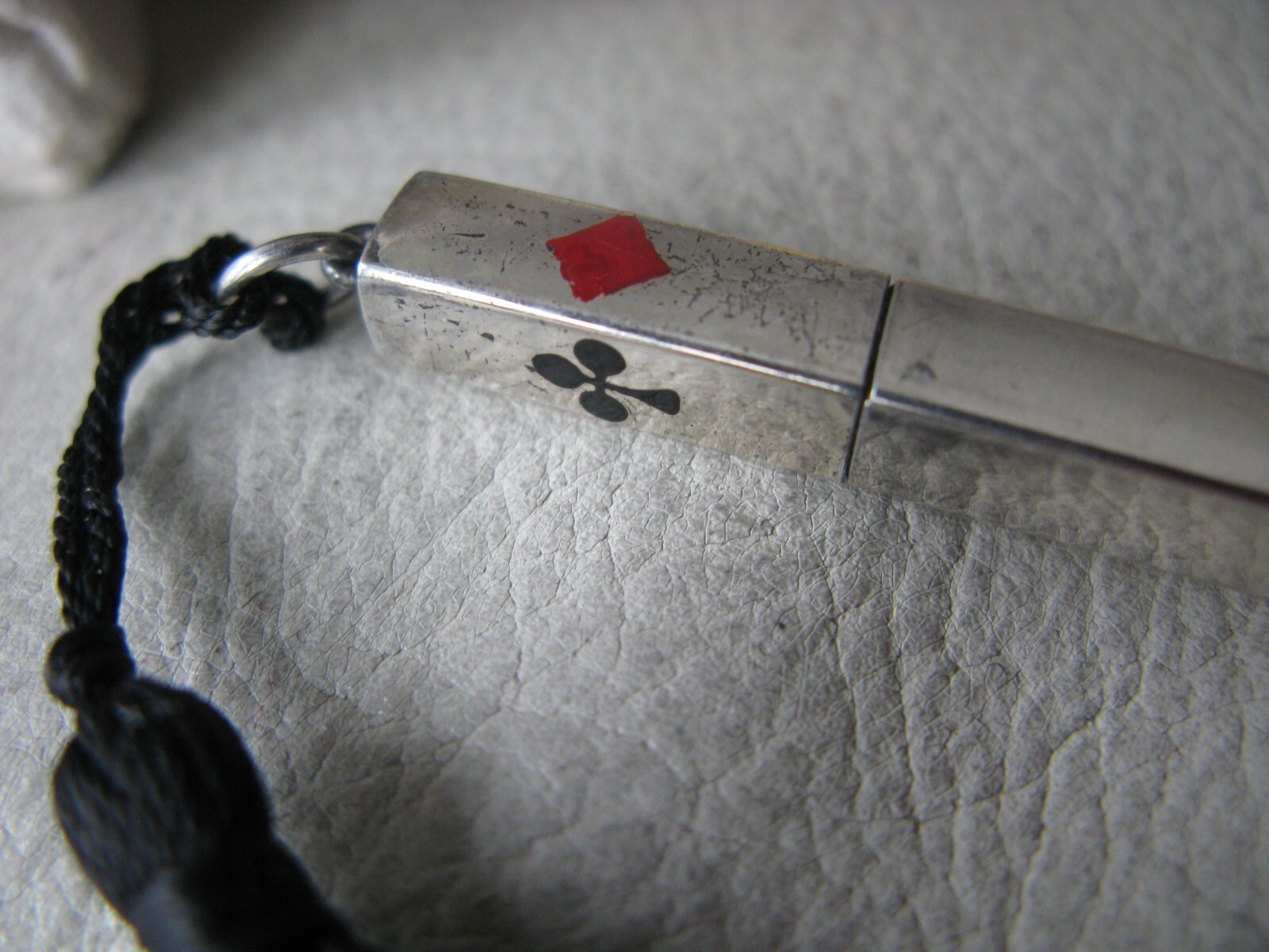 Antique STERLING SILVER Playing Cards Heart Diamond Spade Club Chatelaine Pencil