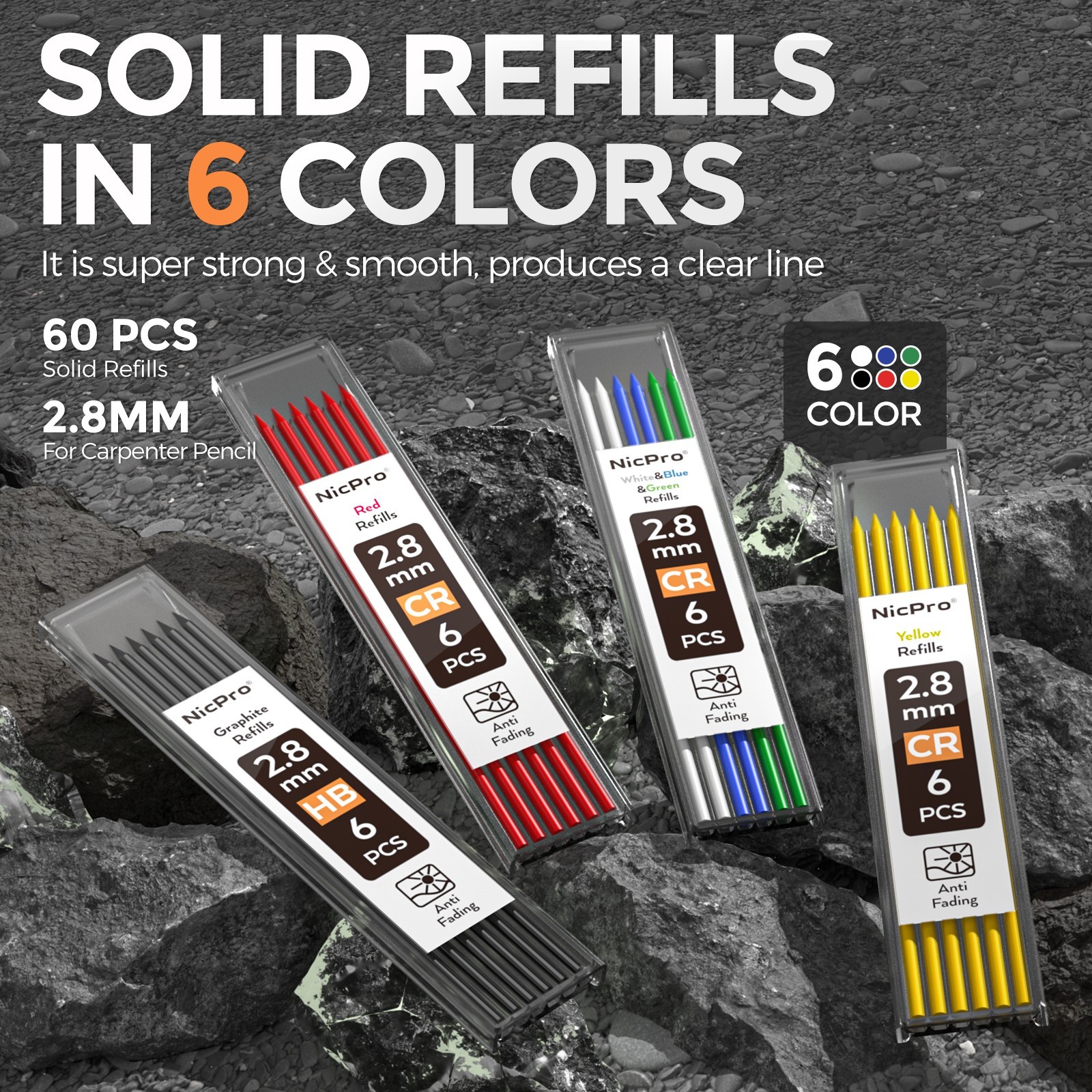Nicpro 6 Pack CP1000 Carpenter Pencils with Sharpener, Mechanical Pencil Set