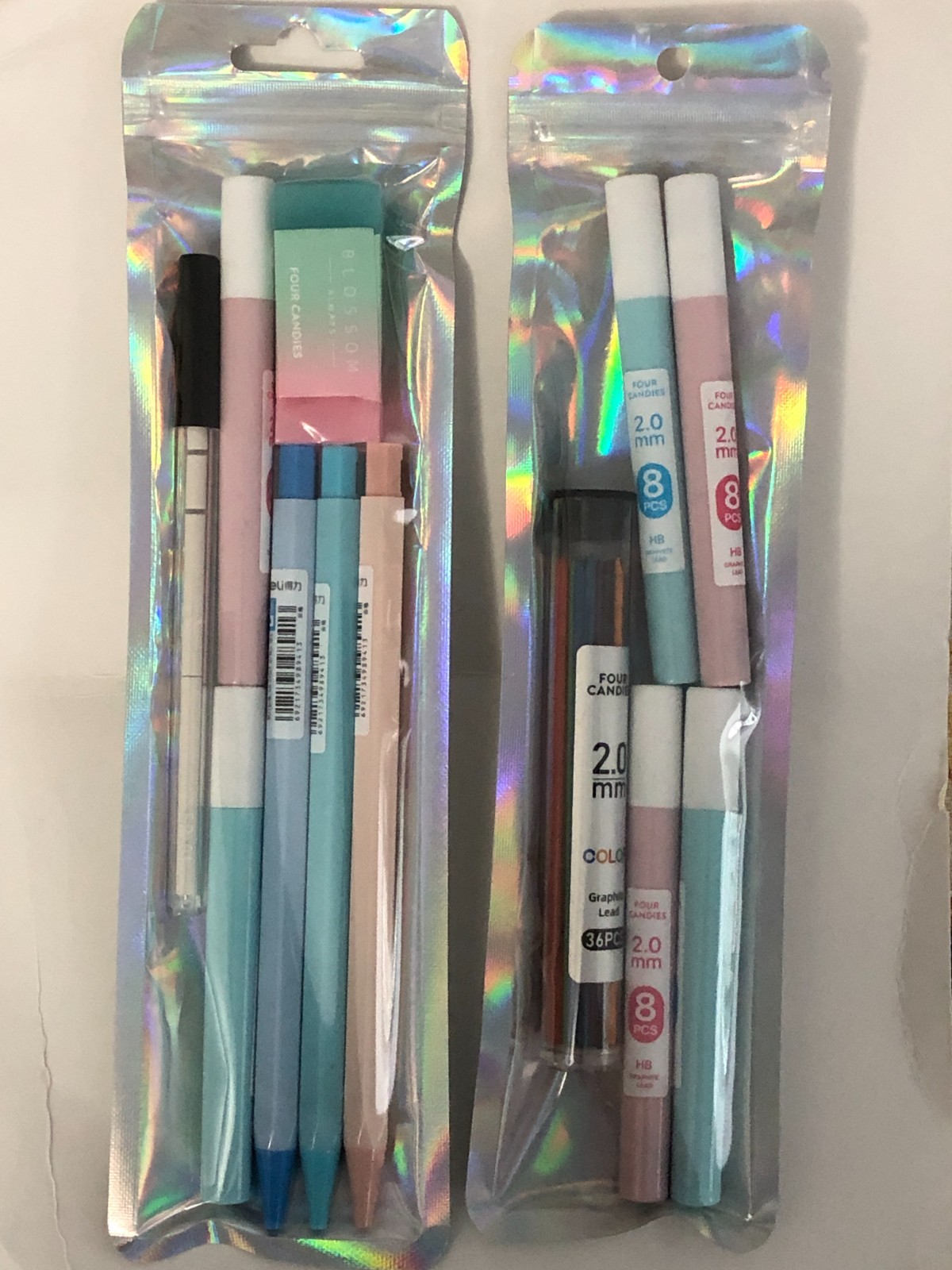 FOUR CANDIES mechanical pencils 2.0 LEAD REFILLS ERASER REFILLS set of 3 NEW