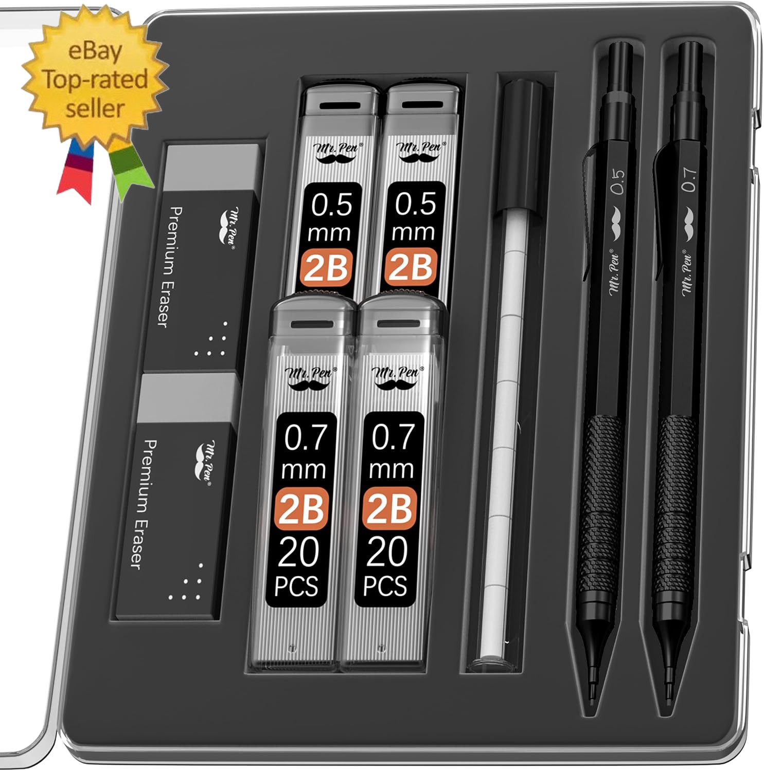 – Metal Mechanical Pencil Set with Lead Refills & Erasers, 2 Pack | 2 Sizes, 0.5