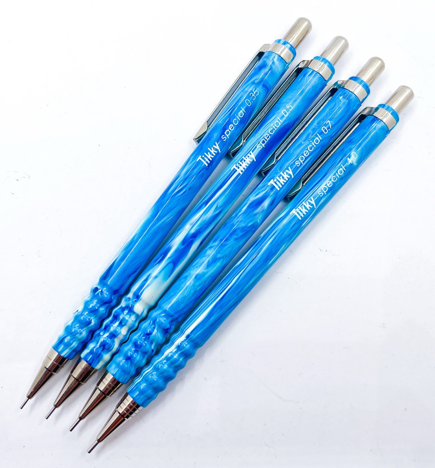 NOS rotring 4pcs tikky special Mechanical Pencil marble Blue 0.3 0.5 0.7 0.9