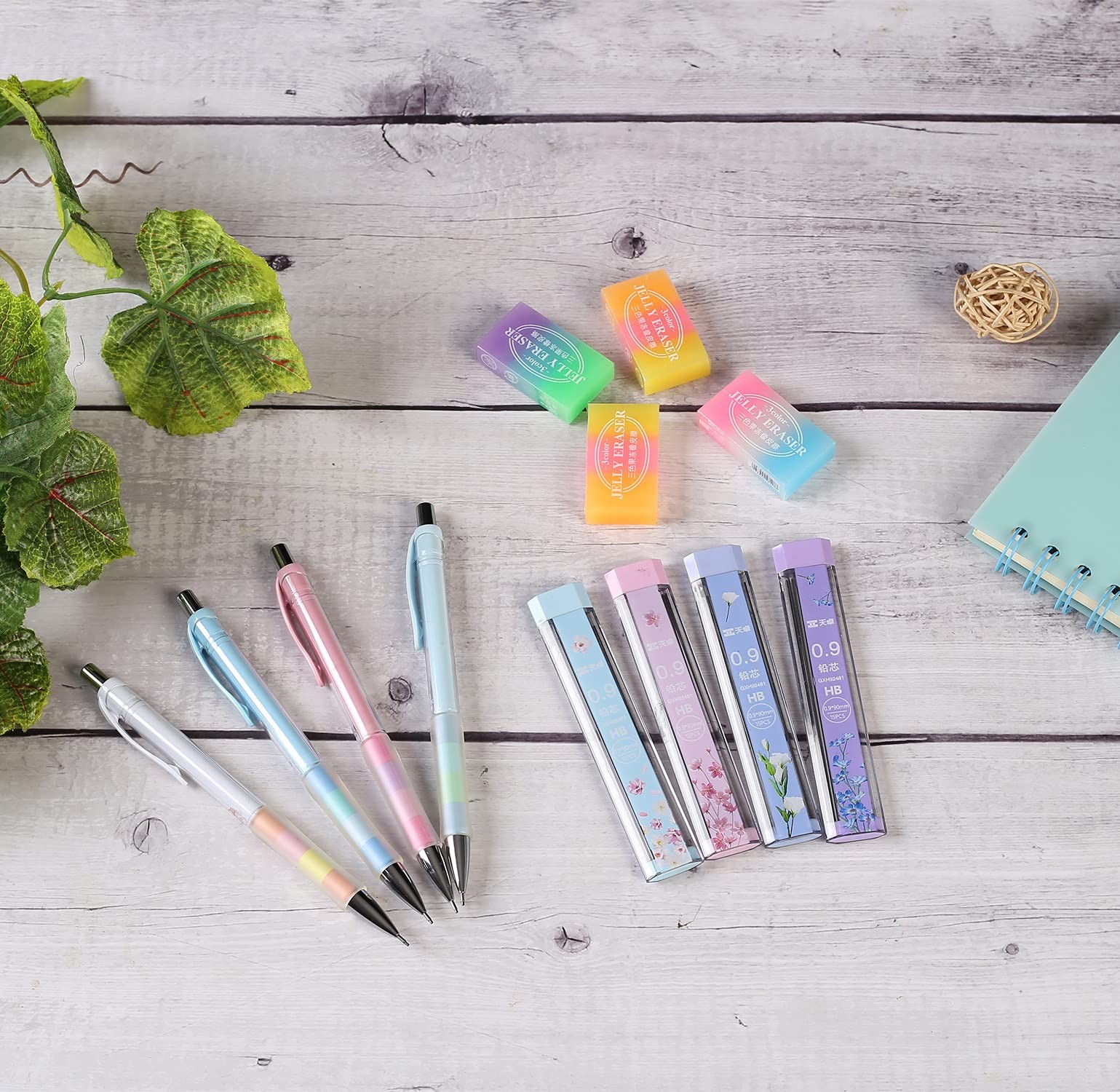 0.9mm Mechanical Pencil Set With 4 Pencils 4 HB Lead Refills 4 Erasers