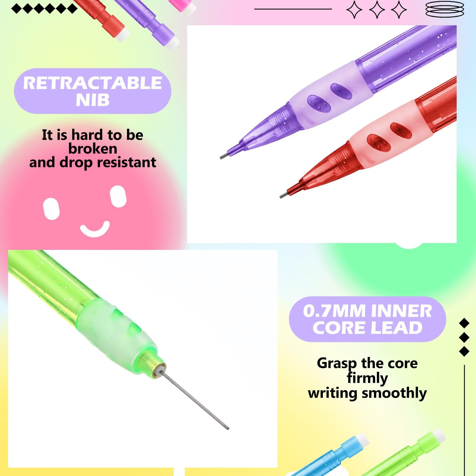 100 PCS Mini Mechanical Automatic Pencils Erasers 0.7mm Small Point Office