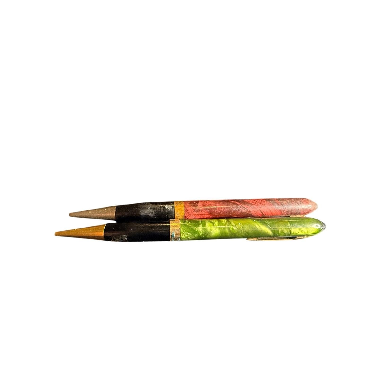 Lot 2 Vintage Marbled Celluloid Mechanical Pencils Red Green Art Deco Propelling