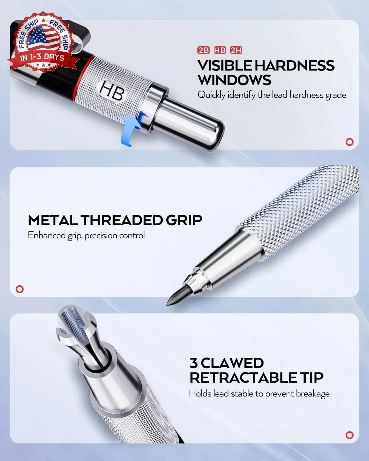 Nicpro 6PCS Art Mechanical Pencil Set, 3PCS Metal Drafting Pencil 0.5 mm & 0.7 m