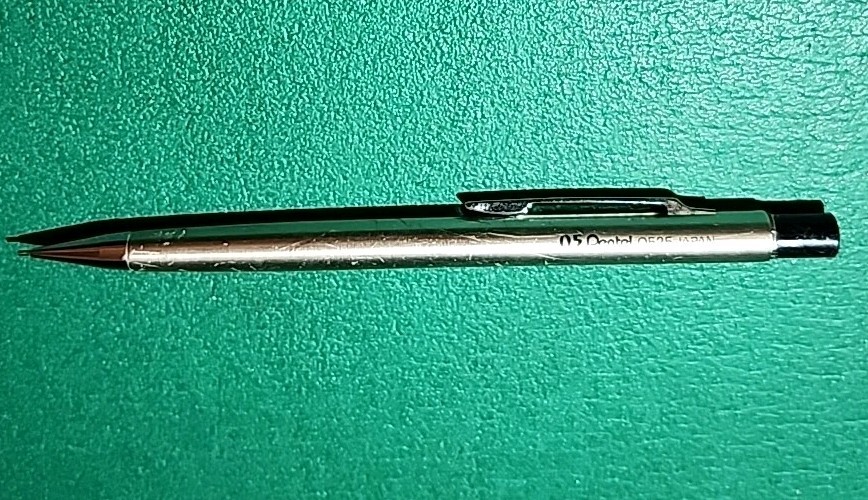 VTG 1980’s PENTEL Q525 SILVER STAINLESS STEEL SLIM 0.5MM MECHANICAL PENCIL JAPAN