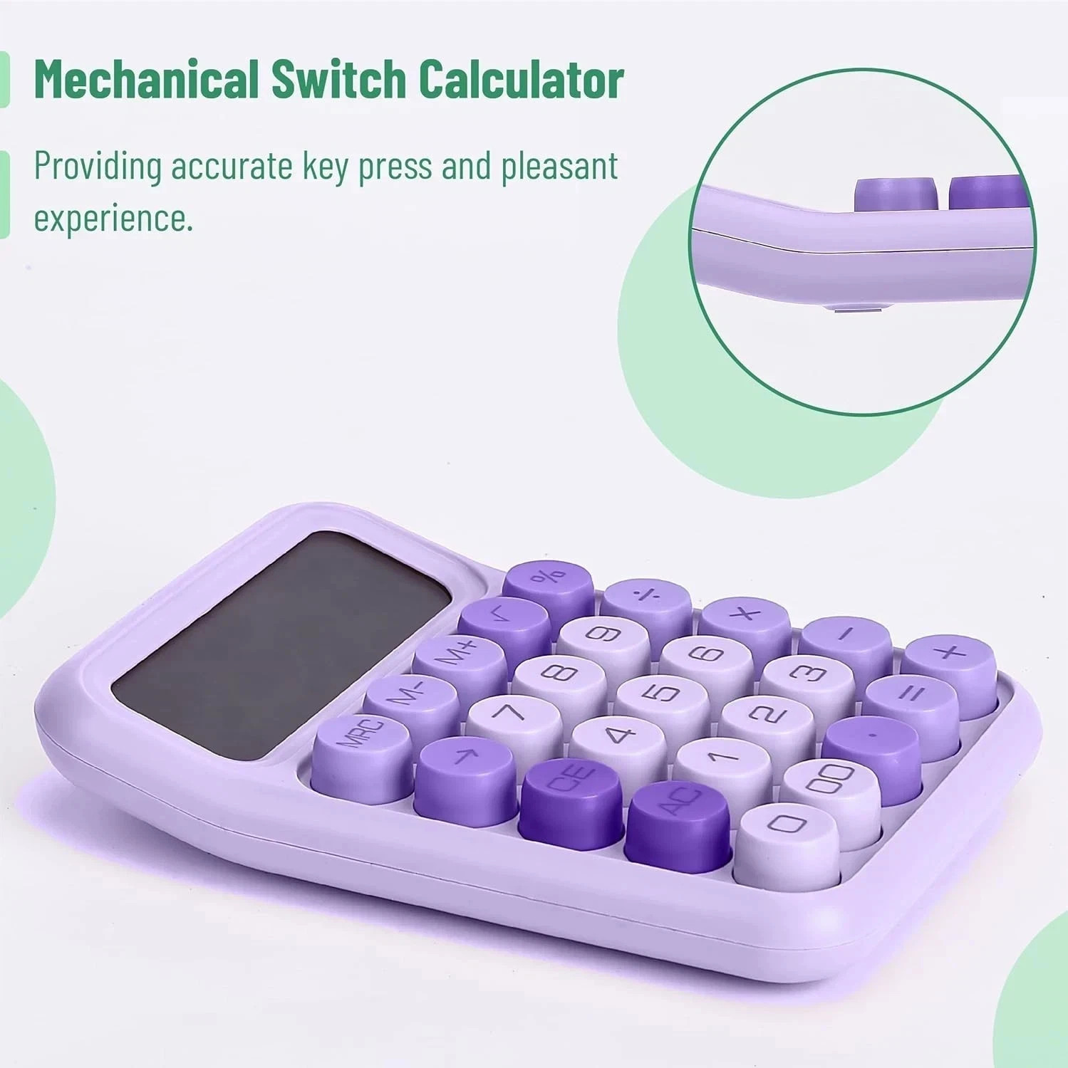 Mr. Pen- Mechanical Switch Calculator, 12 Digit Large LCD Display | Purple with