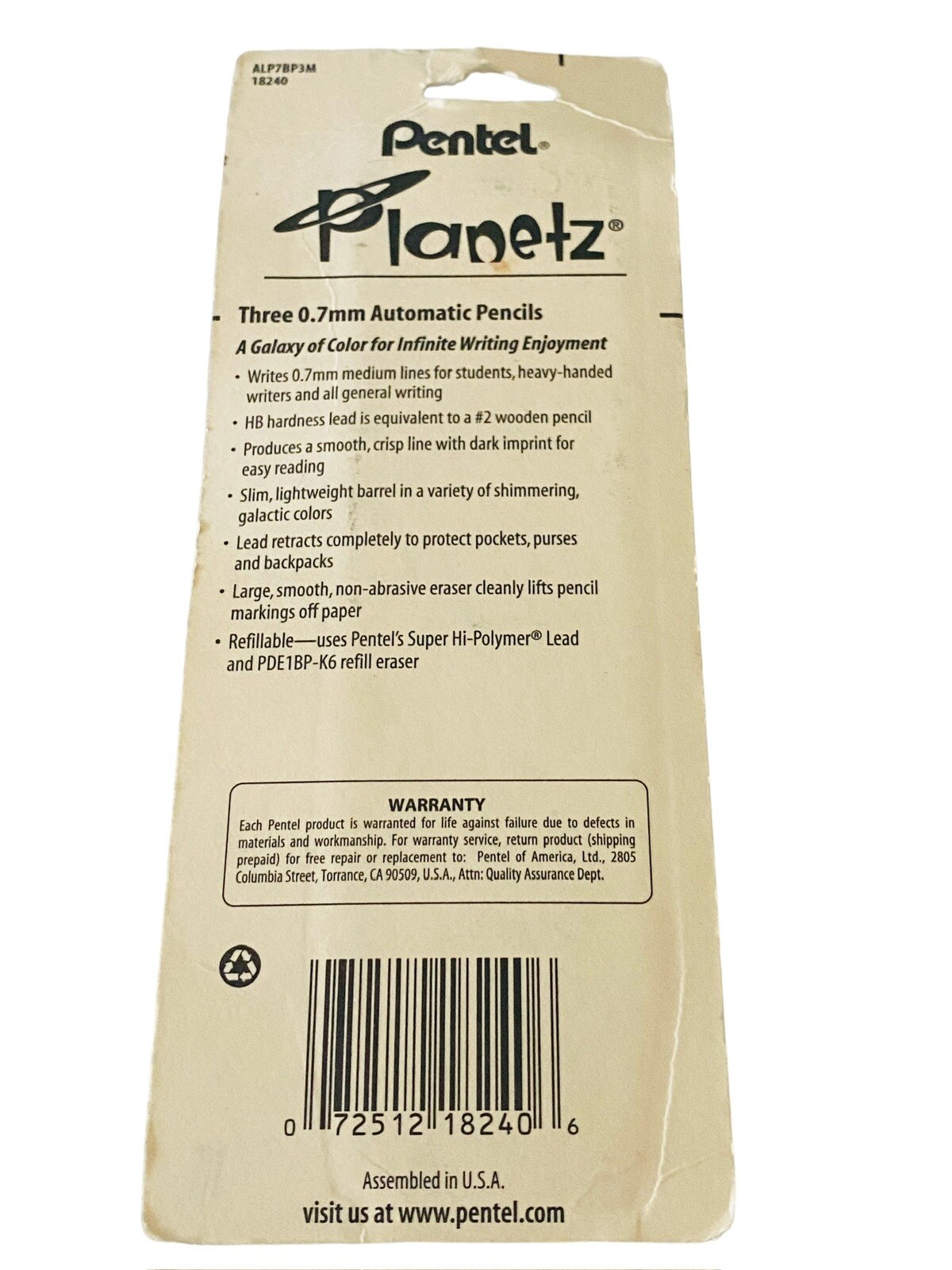 Pentel Planetz Automatic Pencil Mechanical 0.7mm 3 Pack of Vintage Office NEW