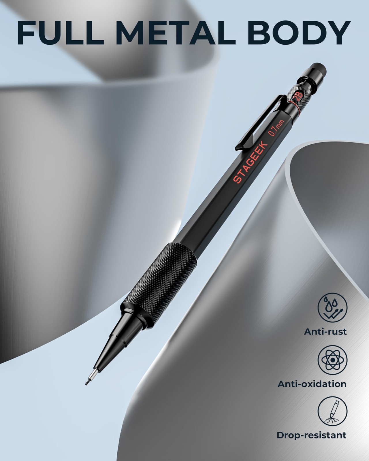 STAGEEK 0.7mm Mechanical Pencil Set, 3PCS Metal Pencils 0.7 MM