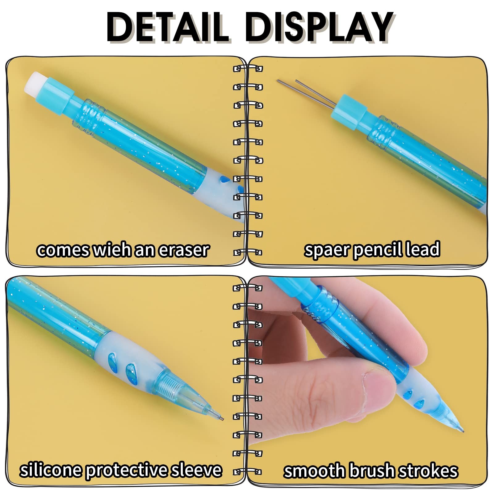 12 Pcs Mini Mechanical Pencils 0.7 Mm Automatic Pencils With Erasers Small Penci