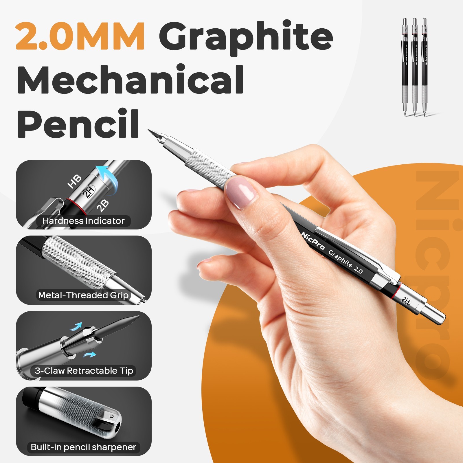 Nicpro 37PCS Art Kit: 0.5-2mm Pencils + 100pg Sketch Book + 288 Lead Refills